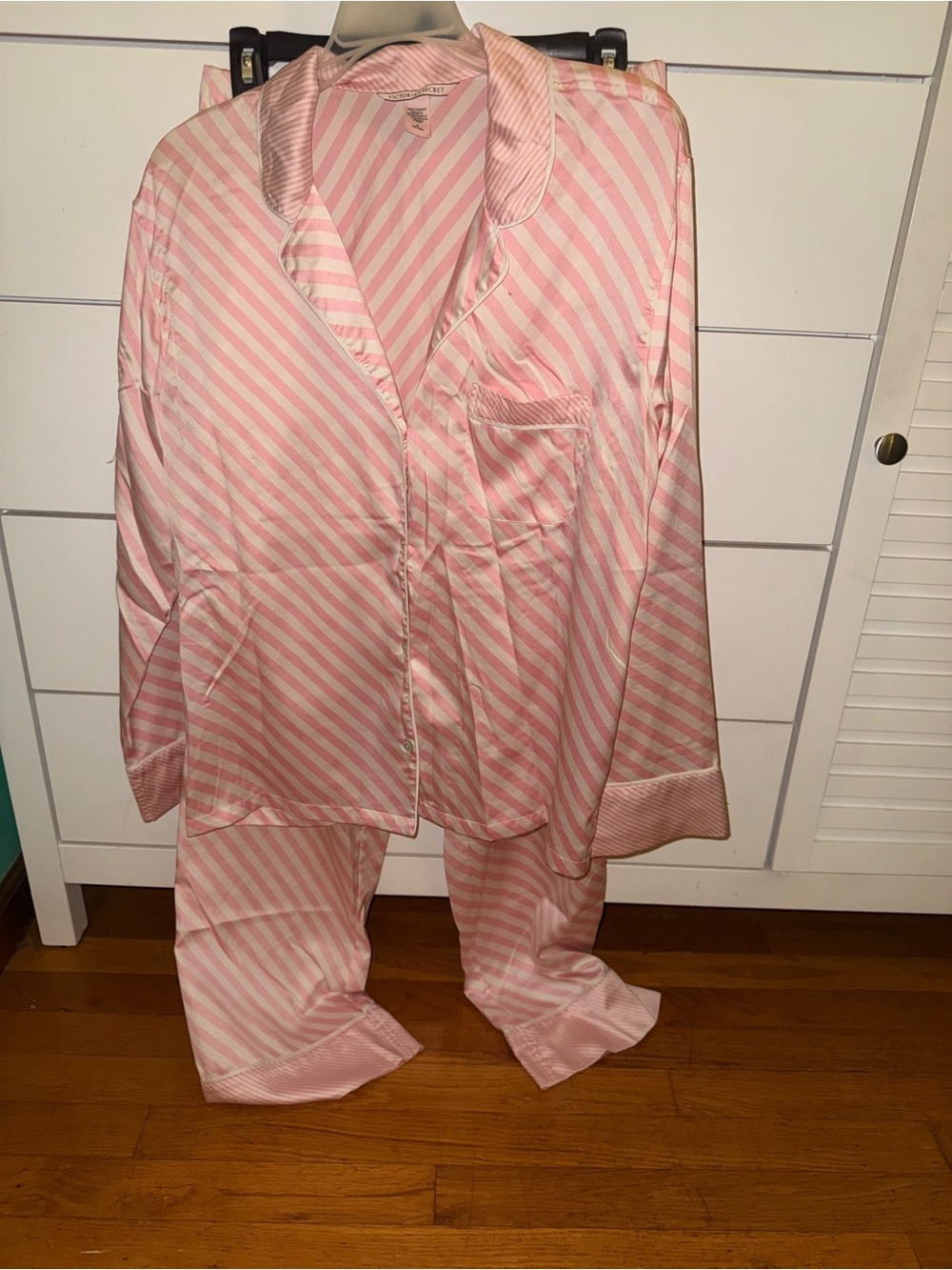 Victoria's Secret Pink & White Striped Satin Pajama Set